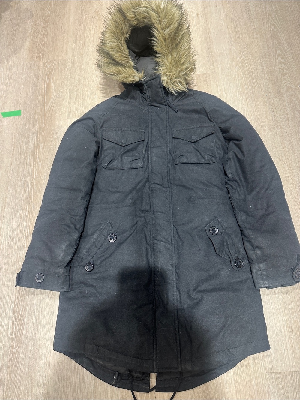 Community by Aritzia Black Fur-Trim Hooded Coat